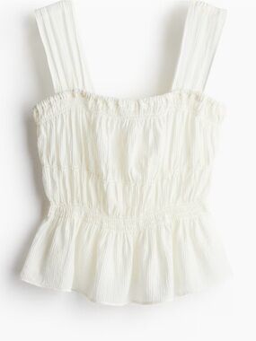 H&M Cream Smocked Square-Neck Peplum Camisole